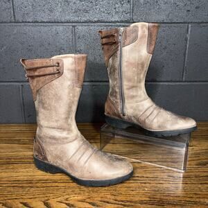 Merrell Leather Mid-Calf Boots Brown Side Zip Rugged Sole Women’s 6.5